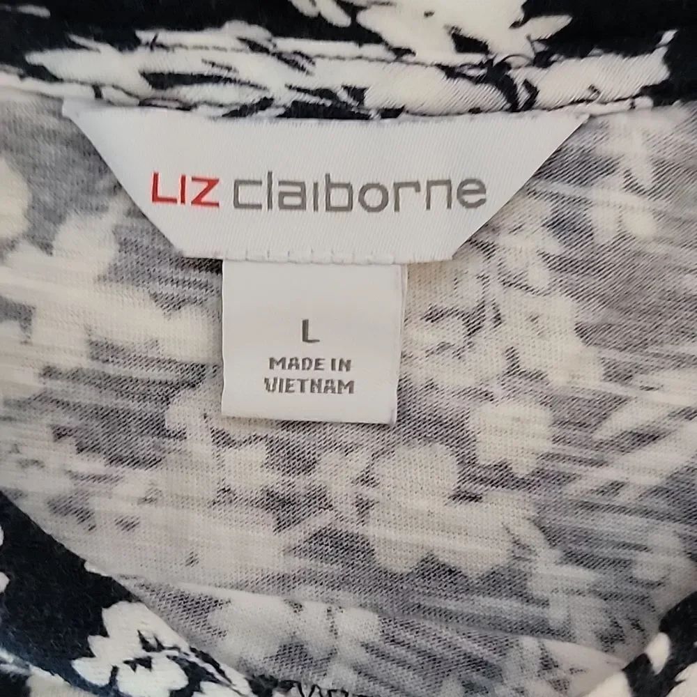Liz Claiborne floral Print t-shirt - Navy & White Womens Size L - Picture 8 of 11
